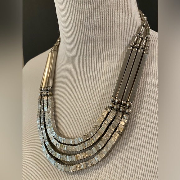 Silver Tone Tribal Metal Bib Necklace - Picture 2 of 9